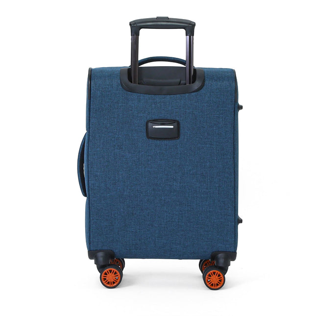 Soft Shell Blue Linen Suitcase Set 8 Wheel Lightweight Travel Luggage