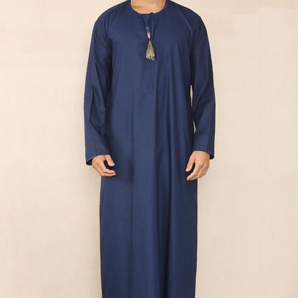 Mens Blue Thobe Jubba Saudi Islamic Arab Eid Emirati Kaftan Jubbah Tassel Robes