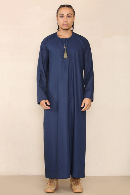 Mens Blue Thobe Jubba Saudi Islamic Arab Eid Emirati Kaftan Jubbah Tassel Robes
