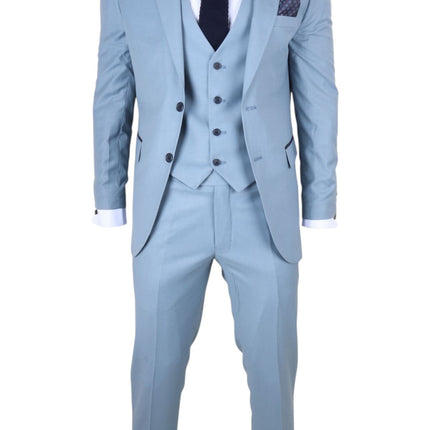 Men's 3 Piece Plain Blue Work Formal Suit
