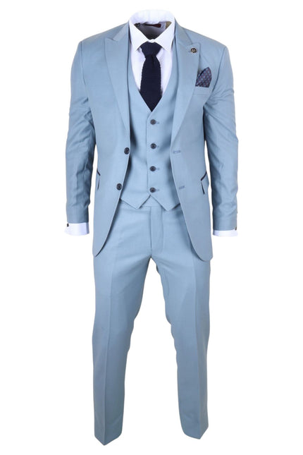 Men's 3 Piece Plain Blue Work Formal Suit