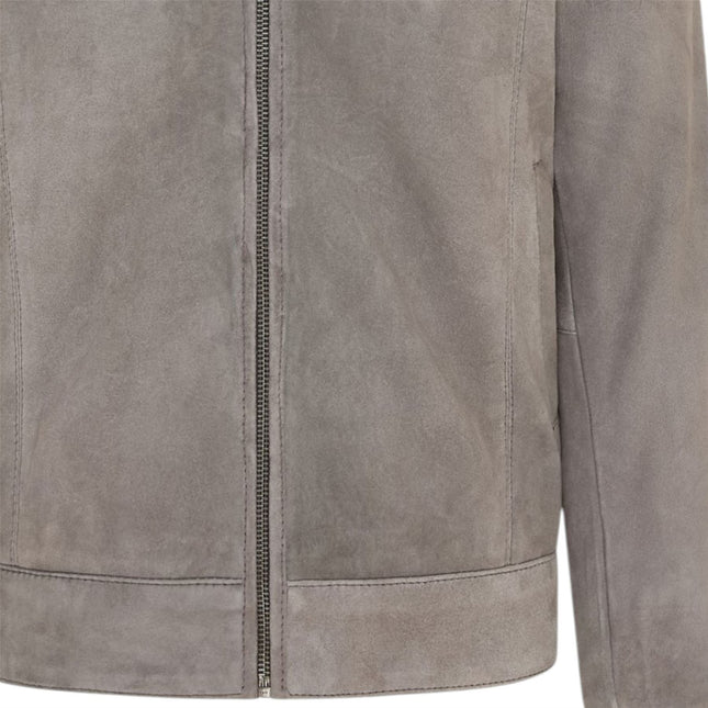 Mens Grey Goat Suede Leather Harrington Biker Jacket - Berlin