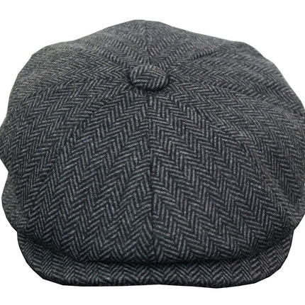 Mens Peaky Blinders Charcoal Tweed Gatsby Flat Baker Hat