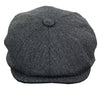 Mens Peaky Blinders Charcoal Tweed Gatsby Flat Baker Hat