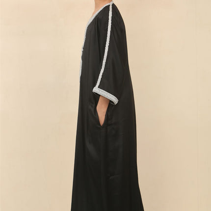 Kid's Boys Black Moroccan Thobe Jubba Robe Eid Djellaba Gandoura
