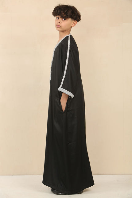 Kid's Boys Black Moroccan Thobe Jubba Robe Eid Djellaba Gandoura