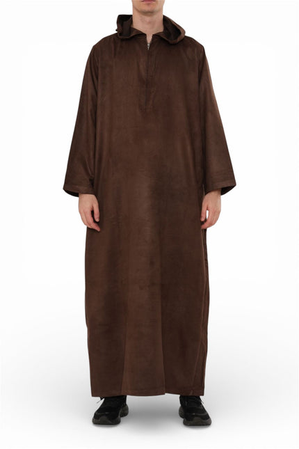 Men's Hooded Eid Brown Moroccan Jubba Robe Ramadan Eid Thobe - HM12