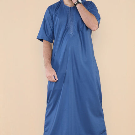 Mens Blue Thobe Jubba Islamic Arab Moroccan Saudi Zipped Kaftan Arab Robe