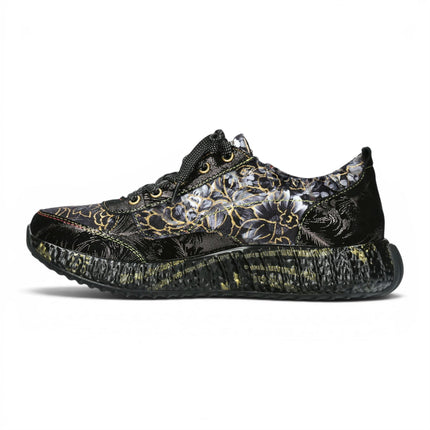 Laura Vita Women's Goth Victorian Floral Black Leather Trainer Sneaker - Burton-43