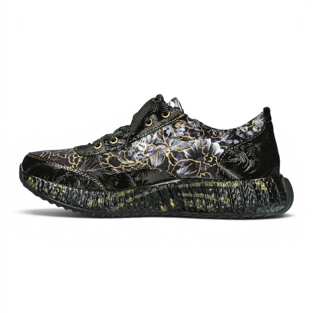 Laura Vita Women's Goth Victorian Floral Black Leather Trainer Sneaker - Burton-43