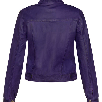 Womens Plain Leather Moto Biker Jacket-Braga