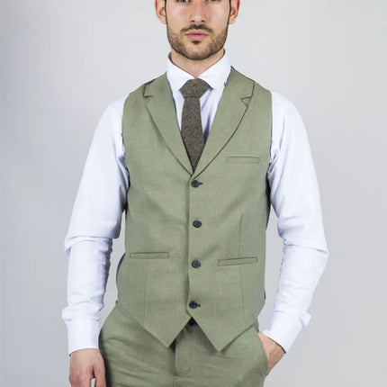Men's Sage Green Tailor Fit 3 Piece Linen Summer Wedding Suit