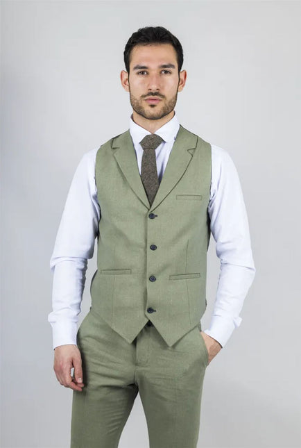 Men's Sage Green Tailor Fit 3 Piece Linen Summer Wedding Suit