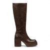 Windsorsmith Womens Oak Brown Faux Leather Knee-High Platform Heel Boots - Niche