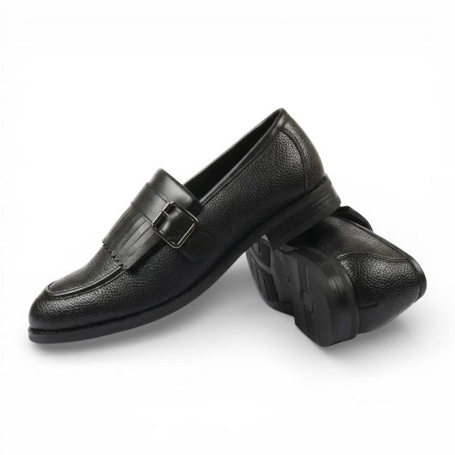 Mens Faux Leather Black Fringe Monk Strap Slip-On Loafers Shoes