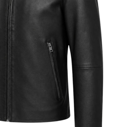 Mens Leather Black Stand Collar Cafe Racer Biker Jacket - E184