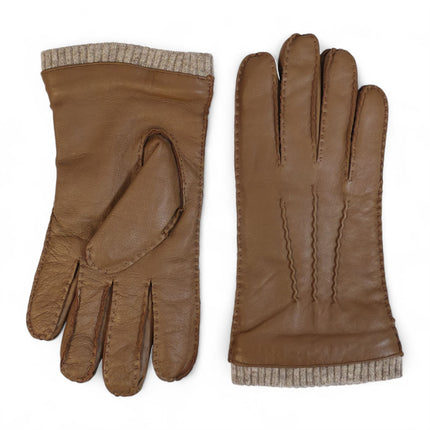 Men’s Tan Brown Italian Leather Warm Wool Lining Winter Gloves - M-LGV-405
