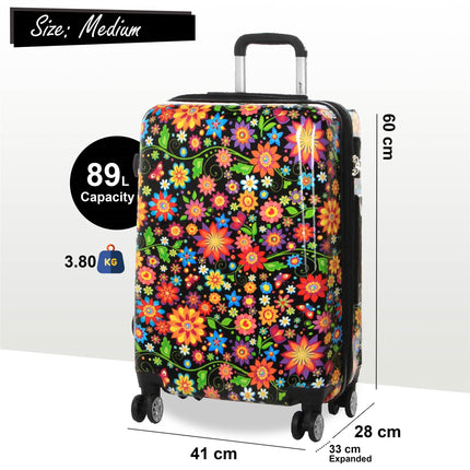 Strong Expandable Hard Shell Dual 4 Wheel Suitcase Set Print Luggage Cabin Travel Bag