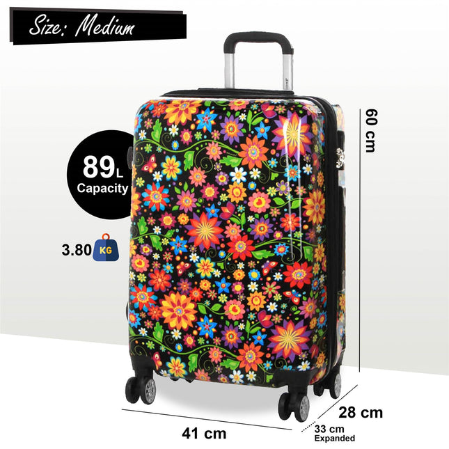 Strong Expandable Hard Shell Dual 4 Wheel Suitcase Set Print Luggage Cabin Travel Bag