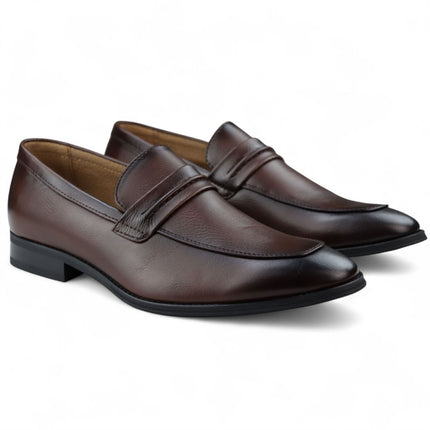 Men's Brown Slip-On Loafers Leather Lined Smart Shoes