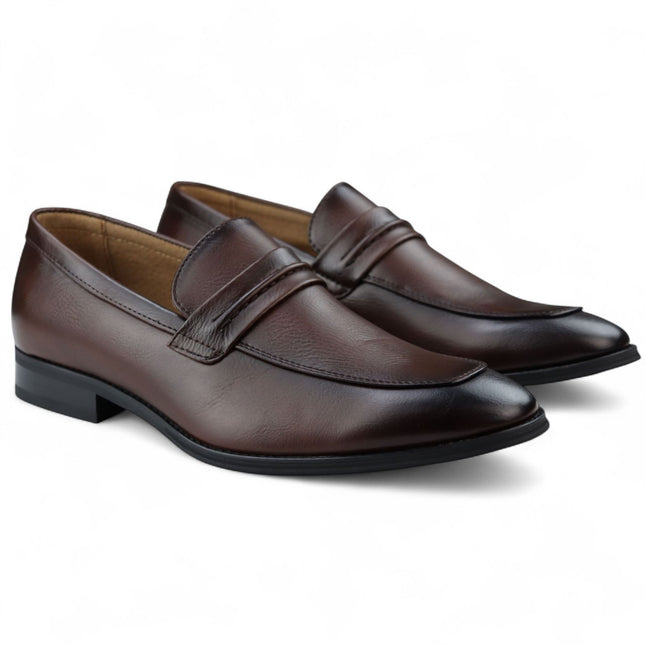 Men's Brown Slip-On Loafers Leather Lined Smart Shoes