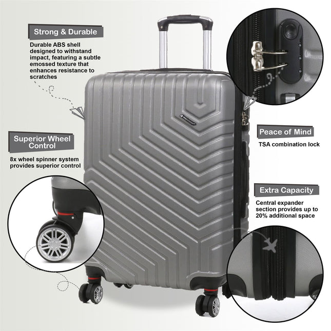 Hard Shell Expandable Cabin 55 x 37 x 22 cm cm ABS Suitcase Luggage Suitable for Easyjet, Ryanair