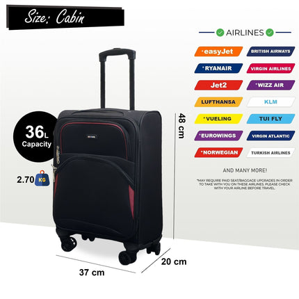 Soft Shell Cabin  48 x 37 x 20 cm Secure Travel Luggage Suitcase Suitable for Easyjet, Ryanair