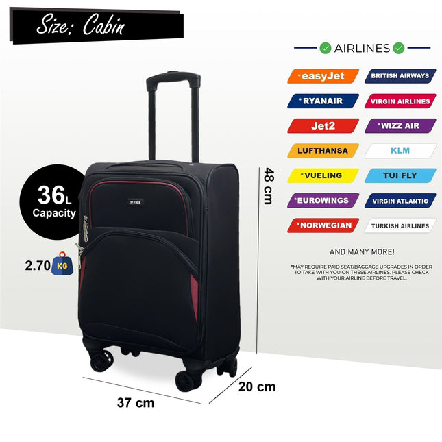 Soft Shell Cabin  48 x 37 x 20 cm Secure Travel Luggage Suitcase Suitable for Easyjet, Ryanair