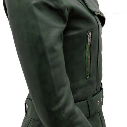 Womens Long Leather Biker Jacket-Quito