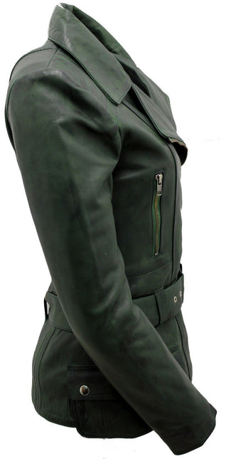 Womens Long Leather Biker Jacket-Quito