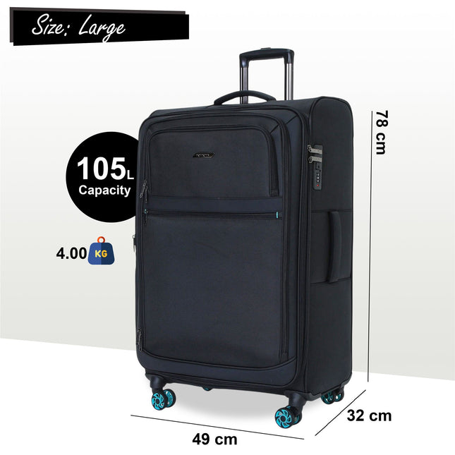 Soft Shell Black 1680D Polyester Suitcase Set 8 Wheel TSA Lock Luggage