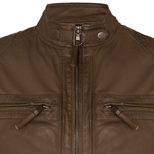 Men's Vintage Leather Quilted Biker Jacket-Monaco