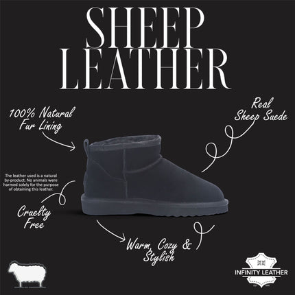 Women's Black Genuine Sheepskin Real Fur Winter Ankle Boots - Sable