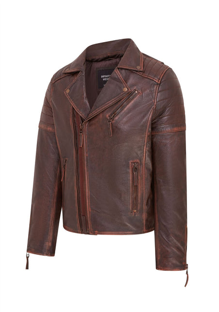 Mens Slim Fit Brando Style Double Cross Zip 100% Leather Biker Jacket