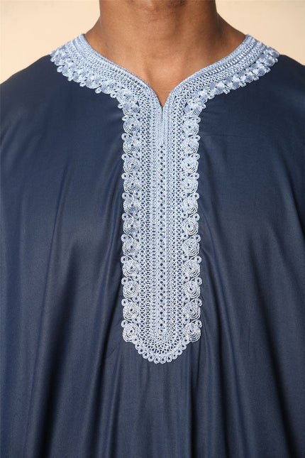 Men's Blue Moroccan Thobe Jubba Robe Eid Djellaba Gandoura