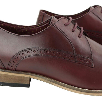 Mens Classic Oxford Brogue Derby Shoes In Cherry Leather