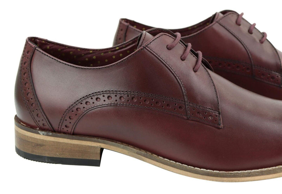 Mens Classic Oxford Brogue Derby Shoes In Cherry Leather