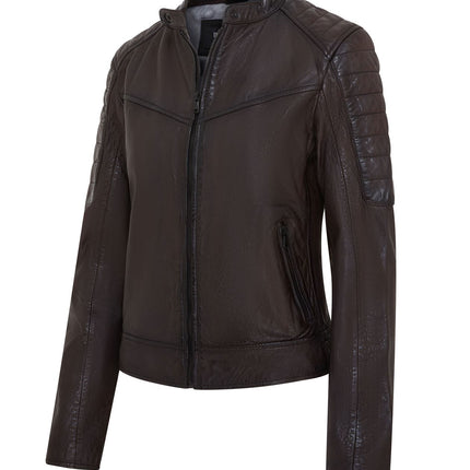 Womens Retro Biker Quilted Vintage Leather Fitted Motorcycle Jacket