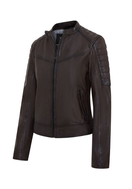 Womens Retro Biker Quilted Vintage Leather Fitted Motorcycle Jacket