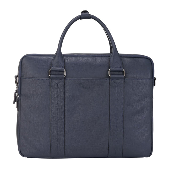 Genuine Leather Navy Laptop Business Briefcase Office Work Travel Bag - Sutton