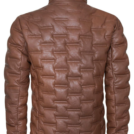 Men's Puffer Quilted Bomber Leather Jacket - Recife