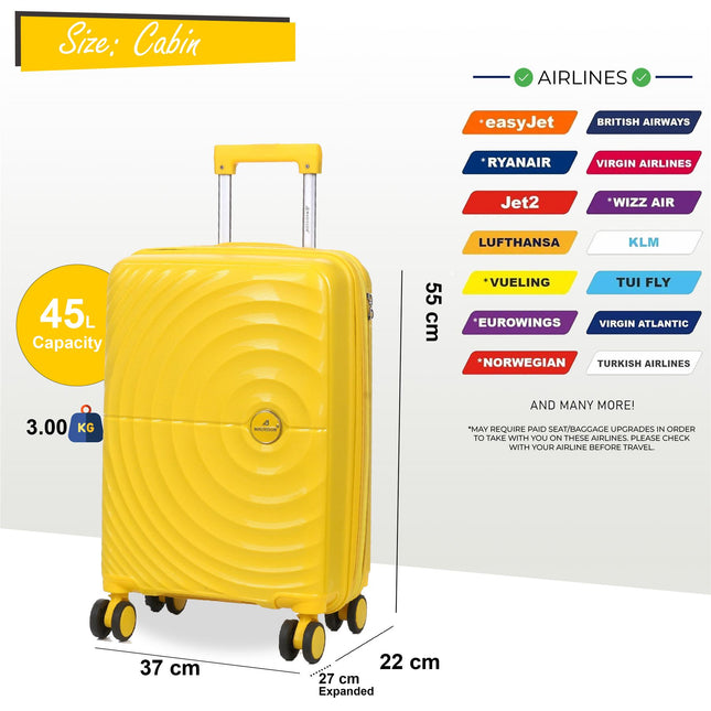 Hard Shell Cabin 55 x 37 x 22 cm PP Suitcase Luggage Suitable for Easyjet, Ryanair