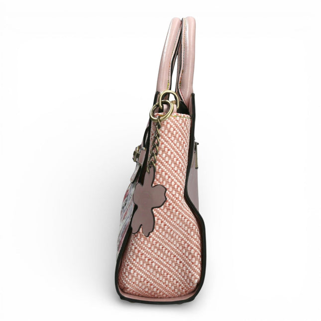 Laura Vita Ayna-02 Womens Rose Pink Floral Print Adjustable Straps Shoulder Tote Handbag