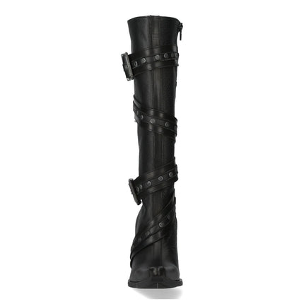 New Rock Womens Black Leather Gothic Knee-High Heeled Boots - M-9029-C10