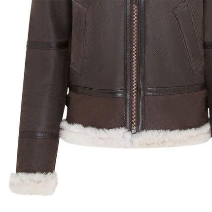 Womens Creck Brown Hooded Sheepskin Flying Leather Jacket-Palermo