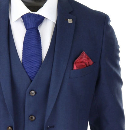 Mens 3 Piece Navy Blue Classic Retro Suit