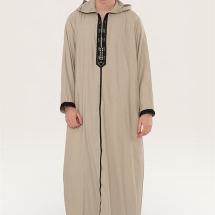 Men's Eid Grey Hooded Moroccan Thobe Robe Djellaba Ramadan Jubba- HM3