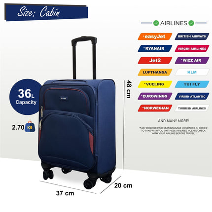 Soft Shell Cabin  48 x 37 x 20 cm Secure Travel Luggage Suitcase Suitable for Easyjet, Ryanair