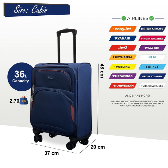 Soft Shell Cabin  48 x 37 x 20 cm Secure Travel Luggage Suitcase Suitable for Easyjet, Ryanair