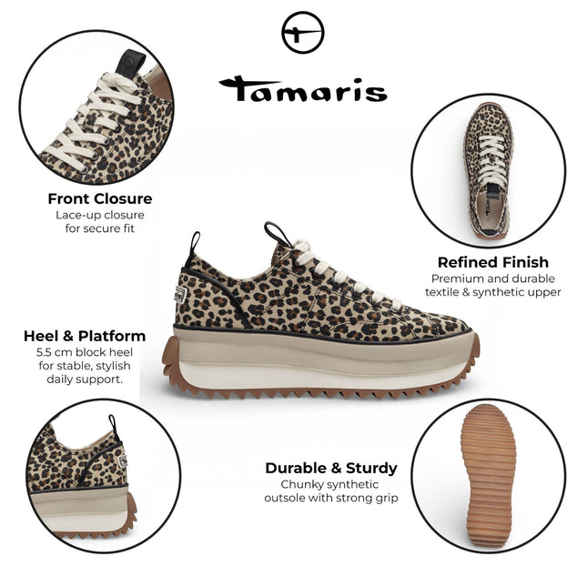 Tamaris Women’s Platform Trainers Leopard Print Sneaker Shoes